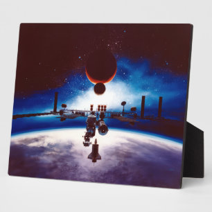 Vintages Konzept des Raumstation Freedom Poster Fotoplatte