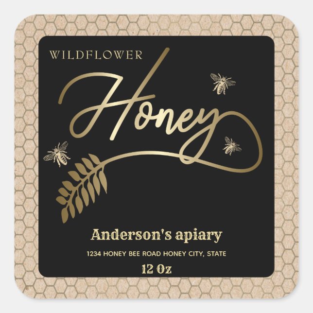 Vintages Kraft-Gold-Honigweinetikett Quadratischer Aufkleber (Vorderseite)