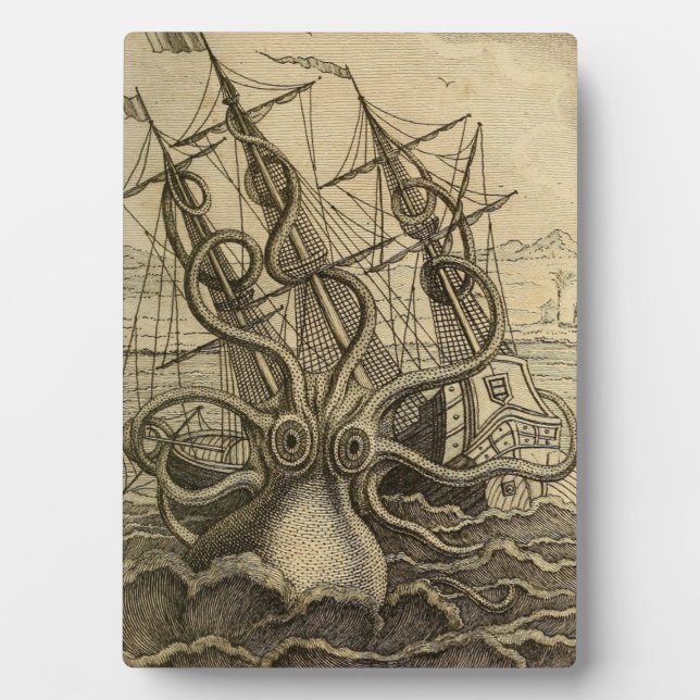 Vintages Kraken Riesenseemonster-Poster Fotoplatte (Vorderseite)