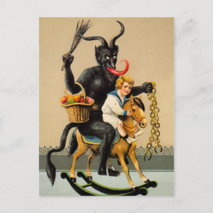 Vintages Krampusrockpferd Postkarte