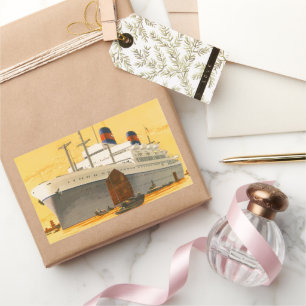 Vintages Kreuzfahrtschiff zum Orient mit Junks-Boo Rechteckiger Aufkleber