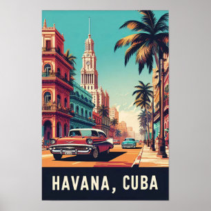 Vintages Kuba Reiseplakat mit klassischen Autos Poster