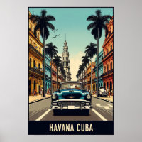 Vintages Kuba Reiseplakat mit klassischen Autos
