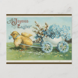 Vintages Küken mit Blume Rädern Ostern Postkarte