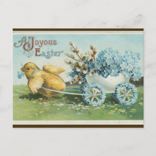 Vintages Küken mit Blume Rädern Ostern Postkarte (Vorderseite)