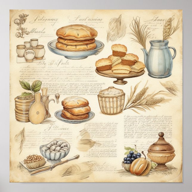 Vintages kulinarisches Erlebnis Muster Poster (Vorne)