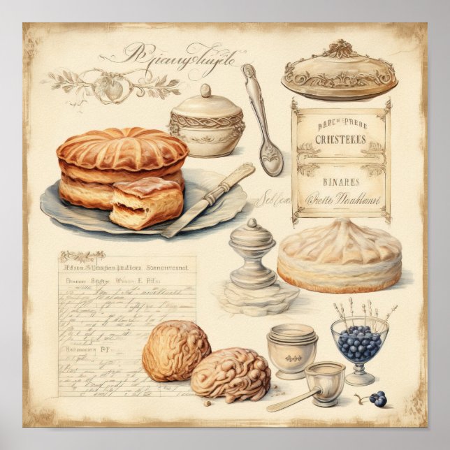 Vintages kulinarisches Erlebnis Muster Poster (Vorne)