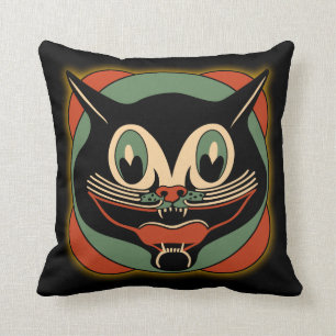 Vintages Kunst-Deko-schwarze Katzen-Kissen Kissen