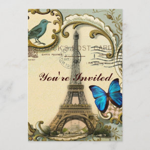 Vintages Kunst nouveau blauer Turm Wirbelsparis Einladung
