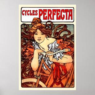 Vintages Kunst Nouveau Mucha Mädchen auf Fahrrad Poster