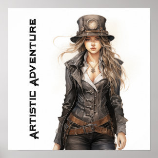 Vintages künstlerisches Abenteuer Steampunk Young  Poster