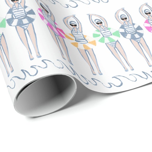 Vintages künstlerisches Schwimmbad Schwimmbad Schw Geschenkpapier (Rolleneckpunkt)