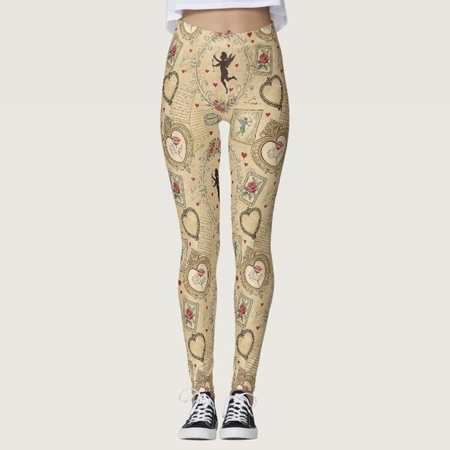 Vintages Kupiden-Romantisches Muster (1) Leggings (Vorderseite)