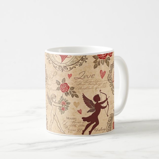 Vintages Kupiden-Romantisches Muster (3) Kaffeetasse (VorderseiteRechts)
