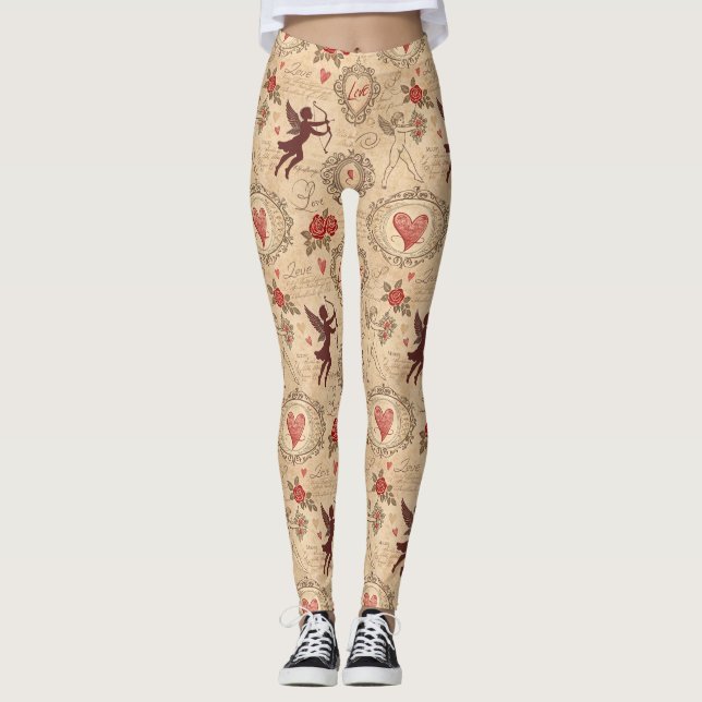 Vintages Kupiden-Romantisches Muster (3) Leggings (Vorderseite)