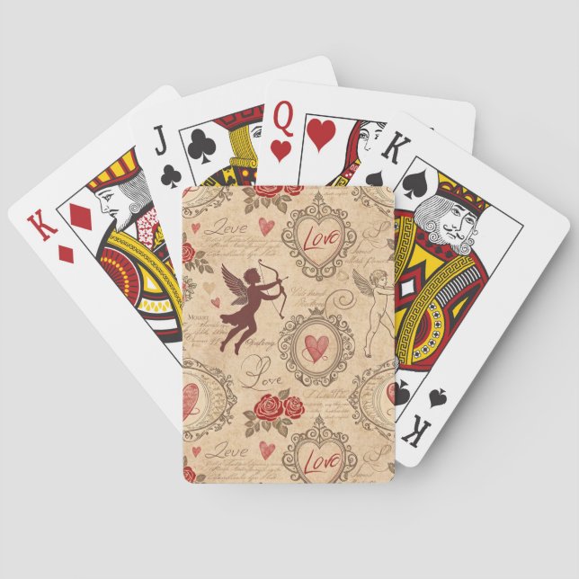 Vintages Kupiden-Romantisches Muster (3) Spielkarten (Rückseite)