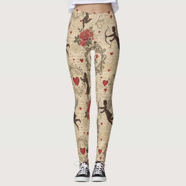 Vintages Kupiden-Romantisches Muster (6) Leggings (Vorderseite)