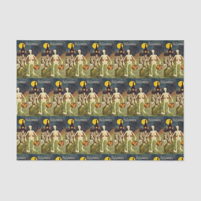 Vintages Kürbis-Partygewebe Halloweens skeleton Seidenpapier (Vorderseite)