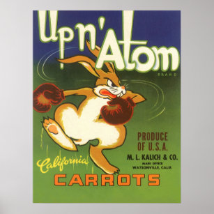 Vintages Label Art Boxing Rabbit, Up in Atom Carro Poster