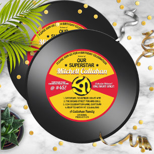Vintages Label Vinyl 45 Record Geburtstagspartei Einladung