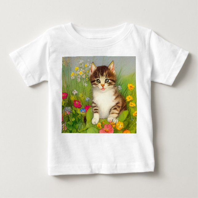 Vintages Lächeln Katze Illustration Baby T-shirt (Vorderseite)
