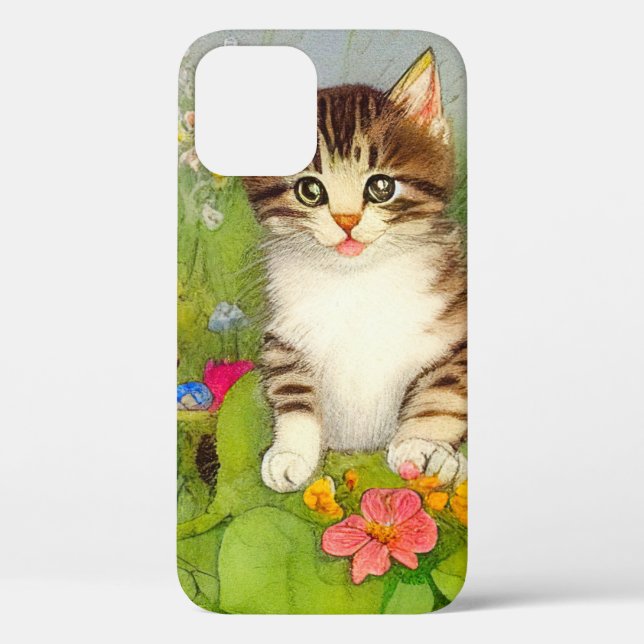 Vintages Lächeln Katze Illustration Case-Mate iPhone Hülle (Rückseite)