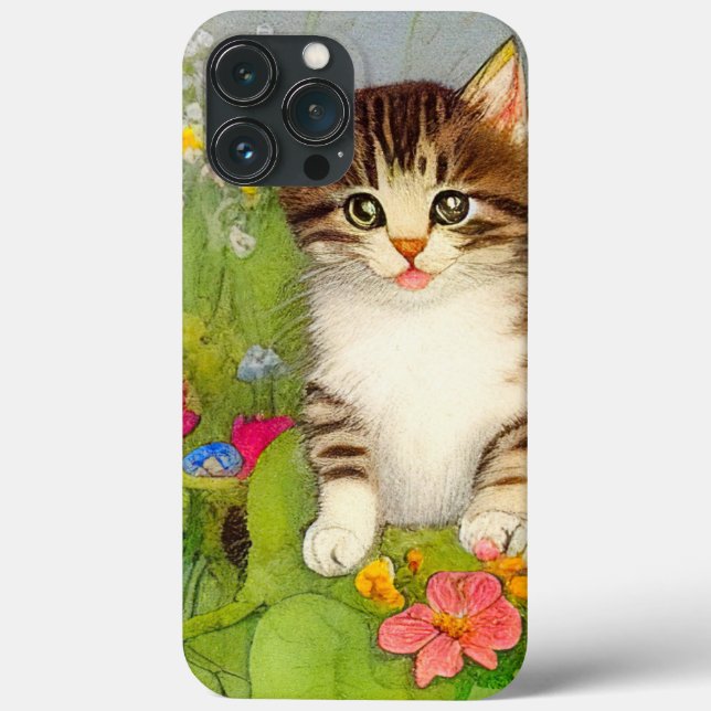 Vintages Lächeln Katze Illustration Case-Mate iPhone Hülle (Rückseite)