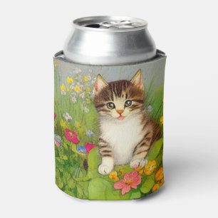 Vintages Lächeln Katze Illustration Dosenkühler