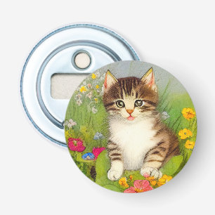 Vintages Lächeln Katze Illustration Flaschenöffner