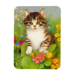 Vintages Lächeln Katze Illustration Magnet