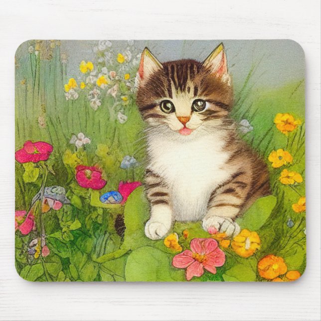 Vintages Lächeln Katze Illustration Mousepad (Vorne)