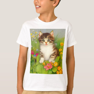 Vintages Lächeln Katze Illustration T-Shirt
