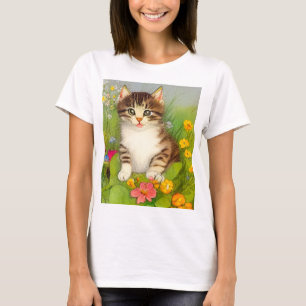 Vintages Lächeln Katze Illustration T-Shirt