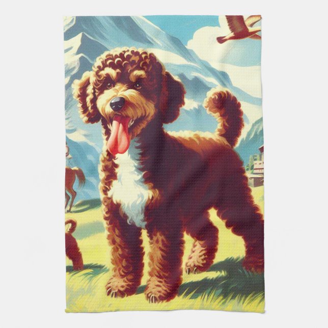 Vintages Lagotto Romagnolo Dog Gemälde Geschirrtuch (Vertikal)