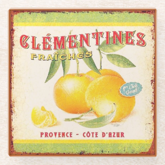 Vintages Land Französische Fruchtwerbung Glasuntersetzer (Vorderseite)