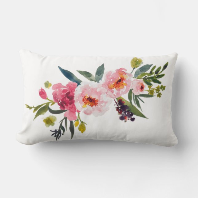 Vintages Land mit Aquarellblütenspray Lendenkissen (Vorderseite)