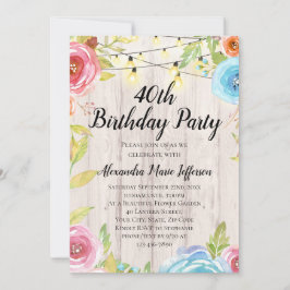 Vintages Land Rustikale Saitenbeleuchtung 40. Gebu Einladung