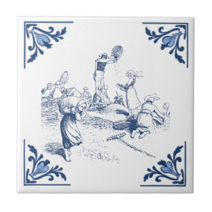 Vintages Land Winnowing Wheat Delft Blau Weiß Fliese