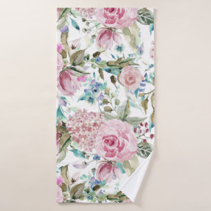 Vintages Landchic-Rosa-aquamariner Lavendel mit Badehandtuch