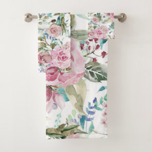 Vintages Landchic-Rosa-aquamariner Lavendel mit Badhandtuch Set