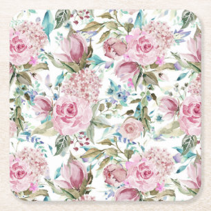 Vintages Landchic-Rosa-aquamariner Lavendel mit Rechteckiger Pappuntersetzer