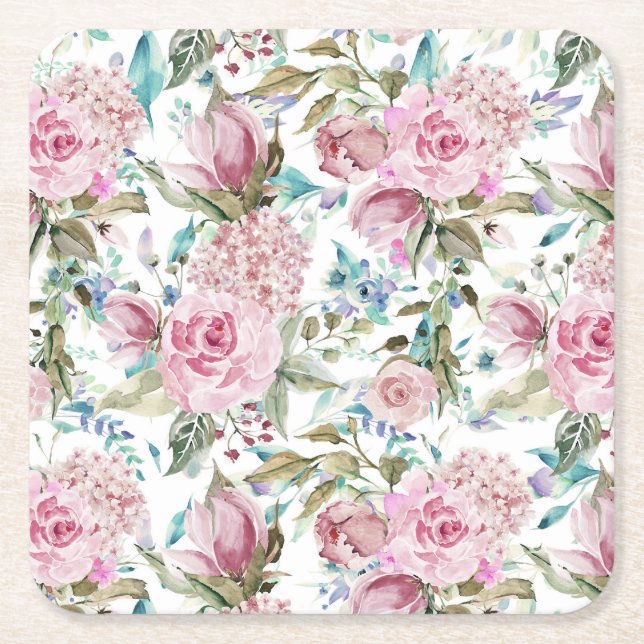 Vintages Landchic-Rosa-aquamariner Lavendel mit Rechteckiger Pappuntersetzer (Vorderseite)