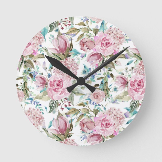 Vintages Landchic-Rosa-aquamariner Lavendel mit Runde Wanduhr (Vorderseite)