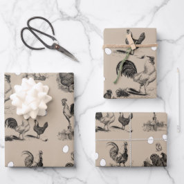 Vintages Landhühnerroster-Eiermuster Geschenkpapier Set
