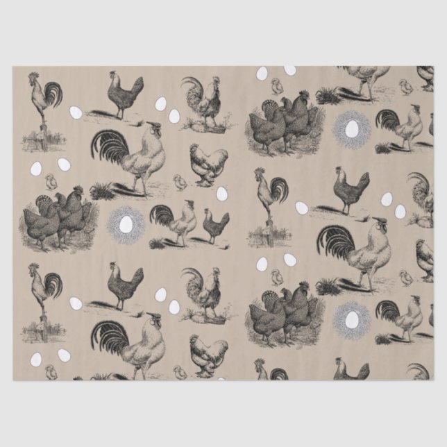 Vintages Landhühnerroster-Eiermuster Seidenpapier (Vorderseite)
