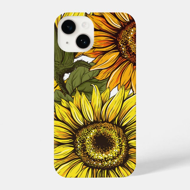 Vintages Landschaftliches Sonnenblumen iPhone 14,  iPhone Hülle (Rückseite)