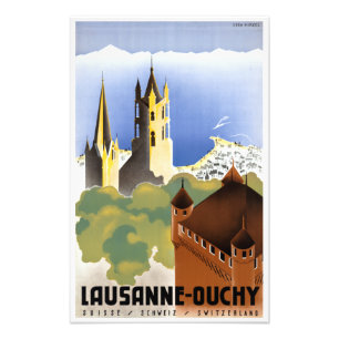 Vintages Lausanne-Ouchy Schweiz Reiseplan Fotodruck