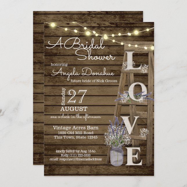 Vintages Lavendel-Brautparty Einladung (Vorne/Hinten)