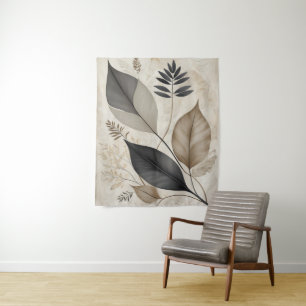 Vintages Leaf und Blume neutrale botanische Skizze Wandteppich
