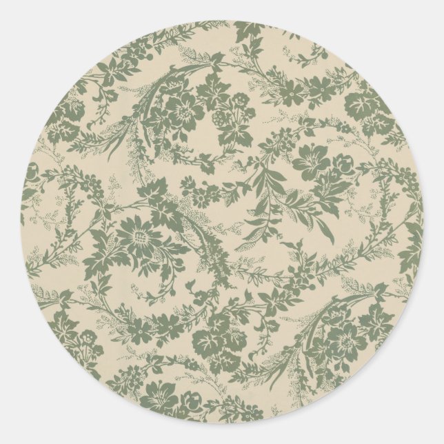 Vintages, lebendiges grünes Blumenmuster Runder Aufkleber (Vorderseite)